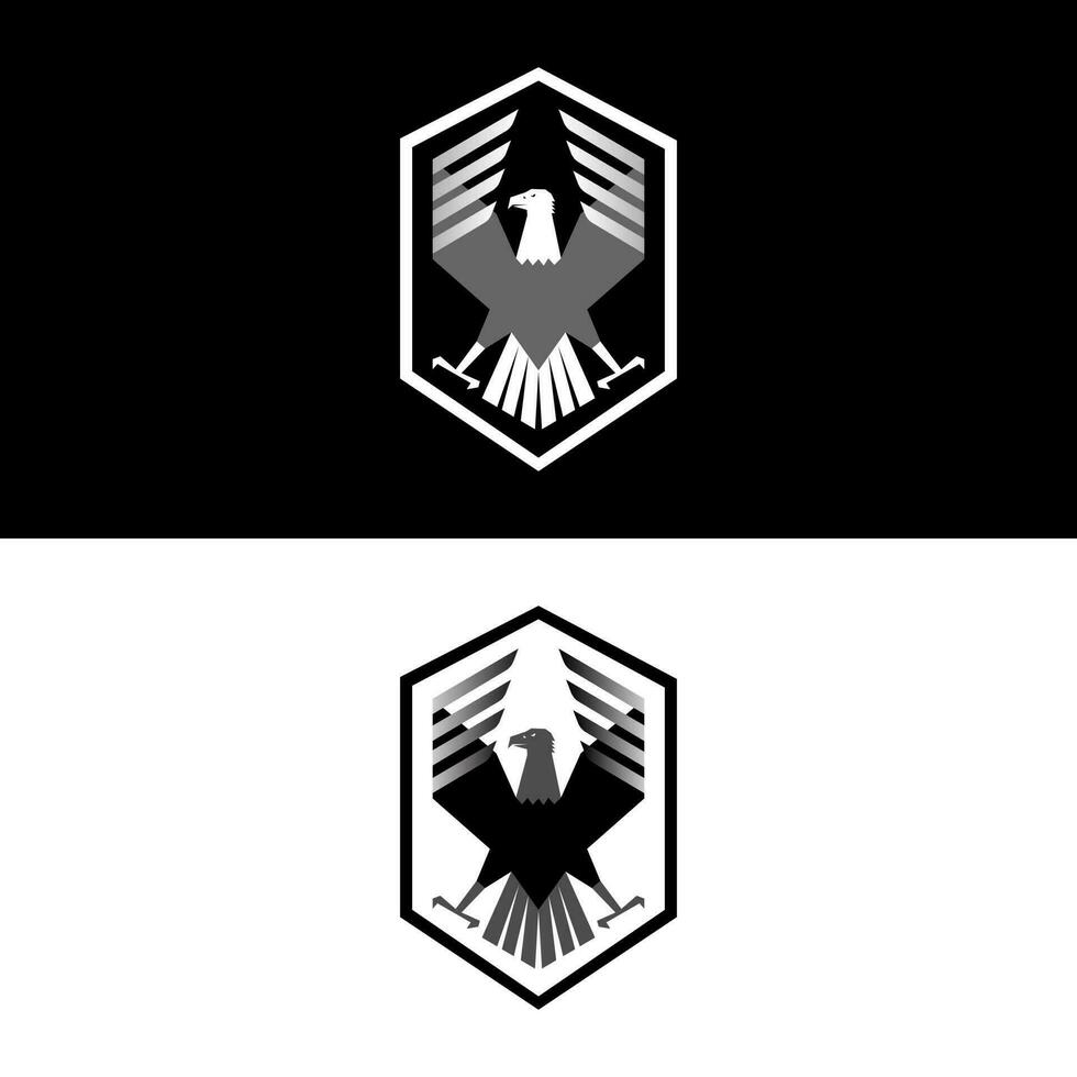 Eagle in Hexagon for retro vintage black and white stamp logo design icon vector