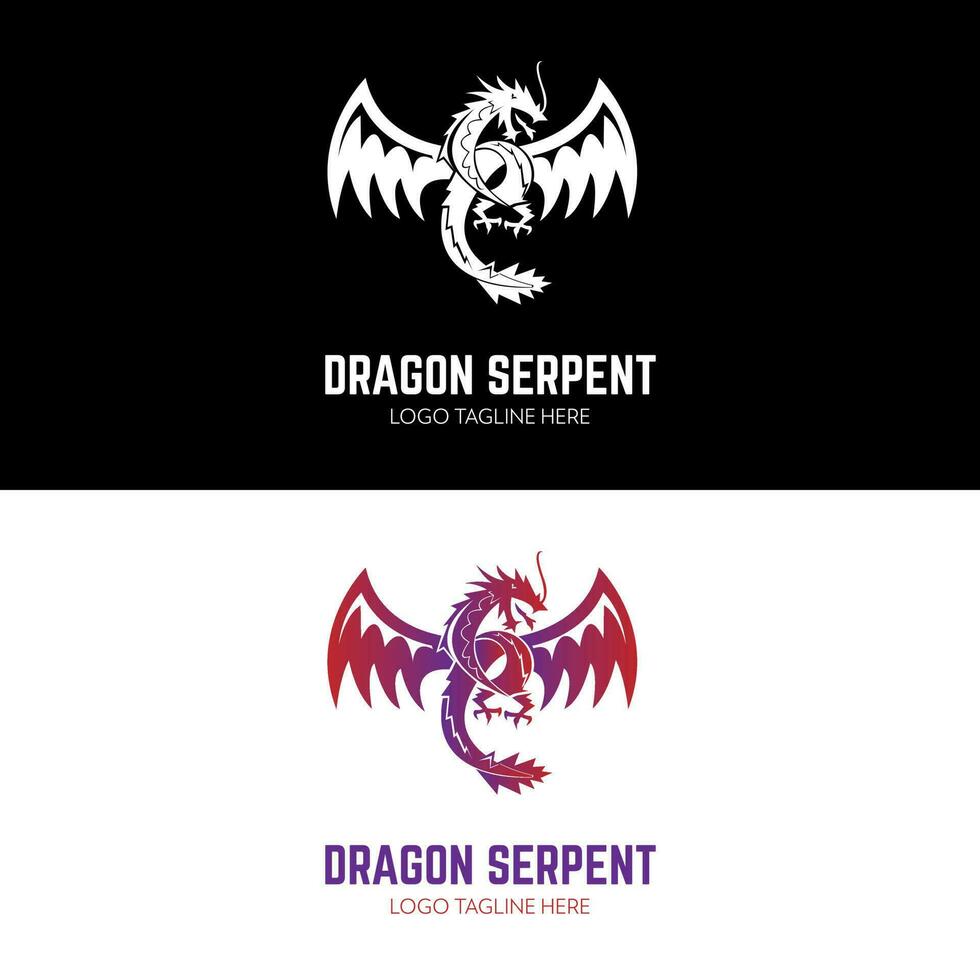 Dragon Serpent with Wings scary monster logo design icon vector