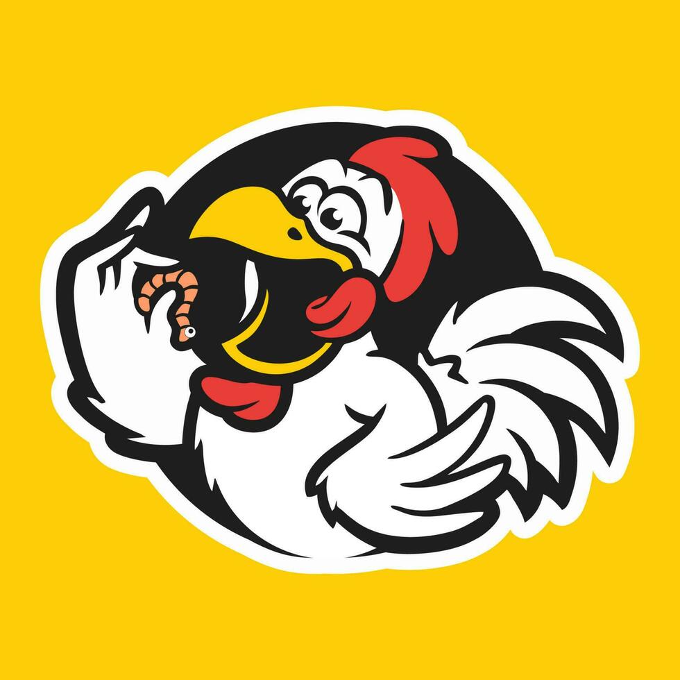 CHICKEN CARTOON EATING WORMS ILLUSTRATION vector