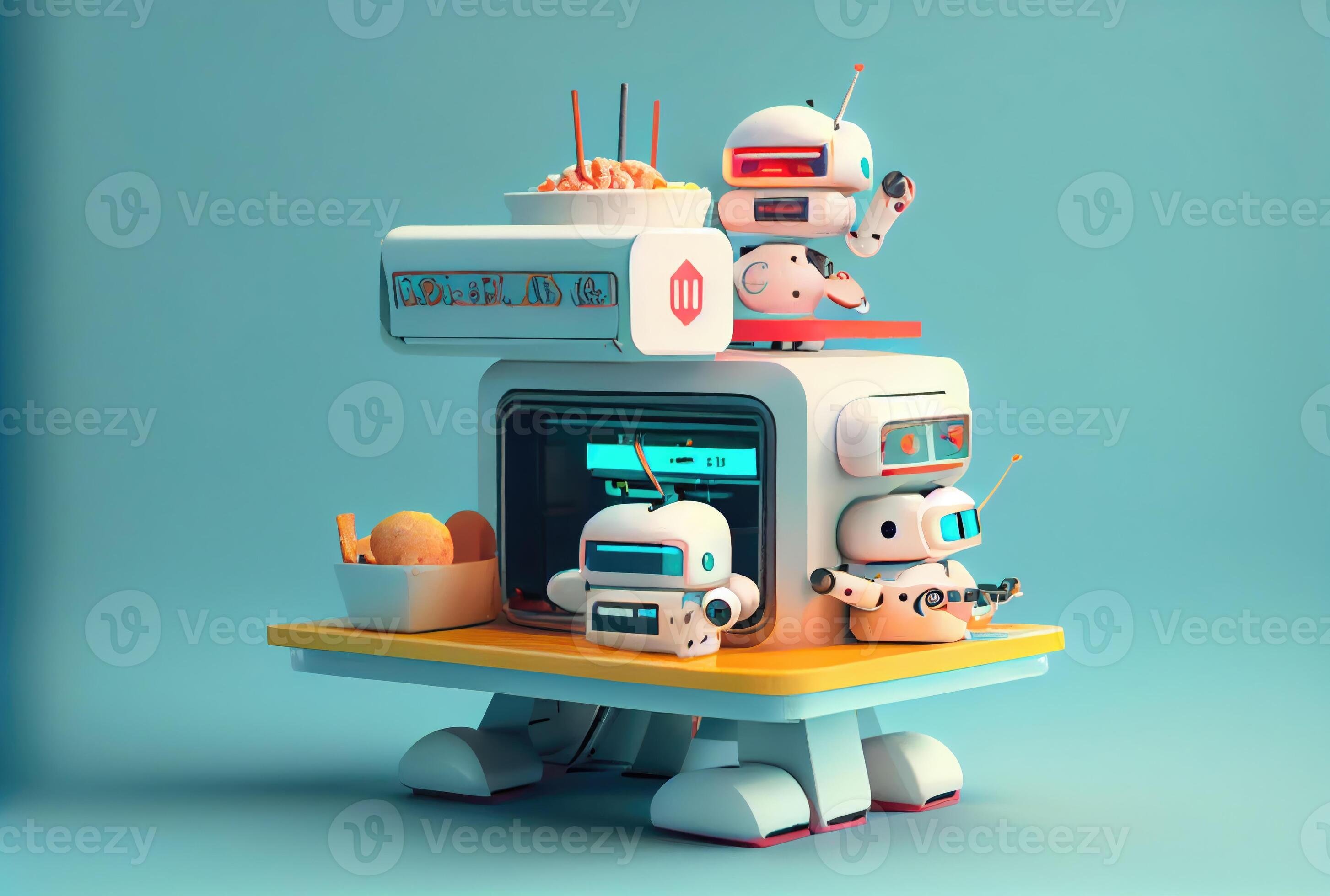 Robot food vending machine kiosk and restaurant shop on modern