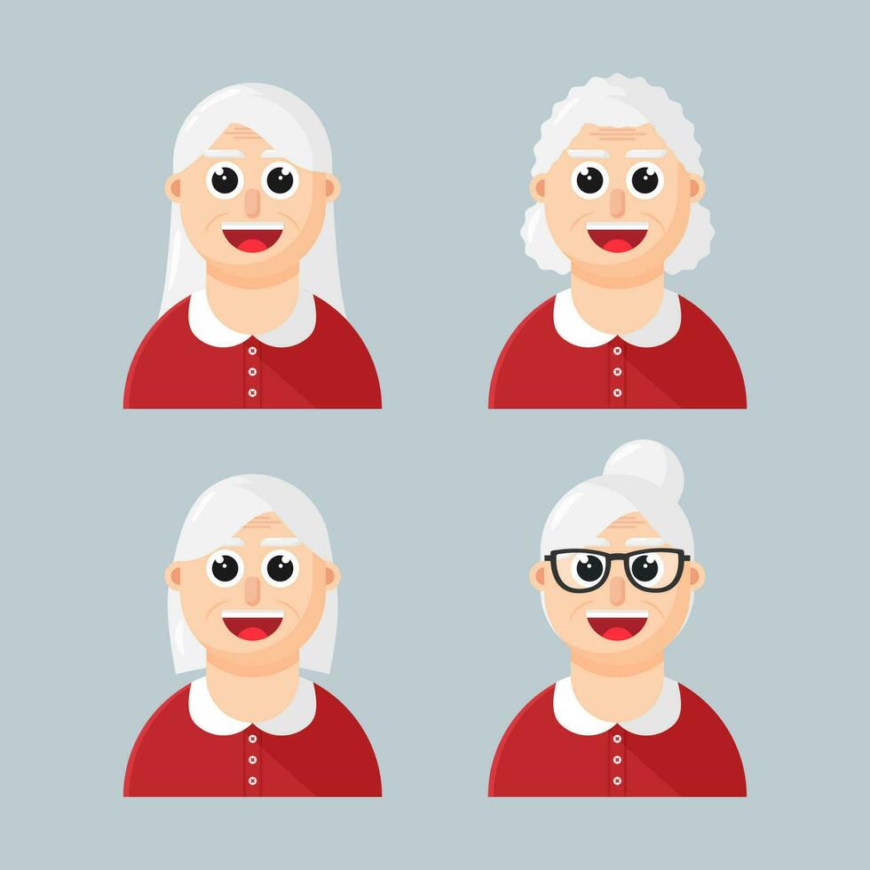 Face of Old Woman Flat Illustration Collection vector