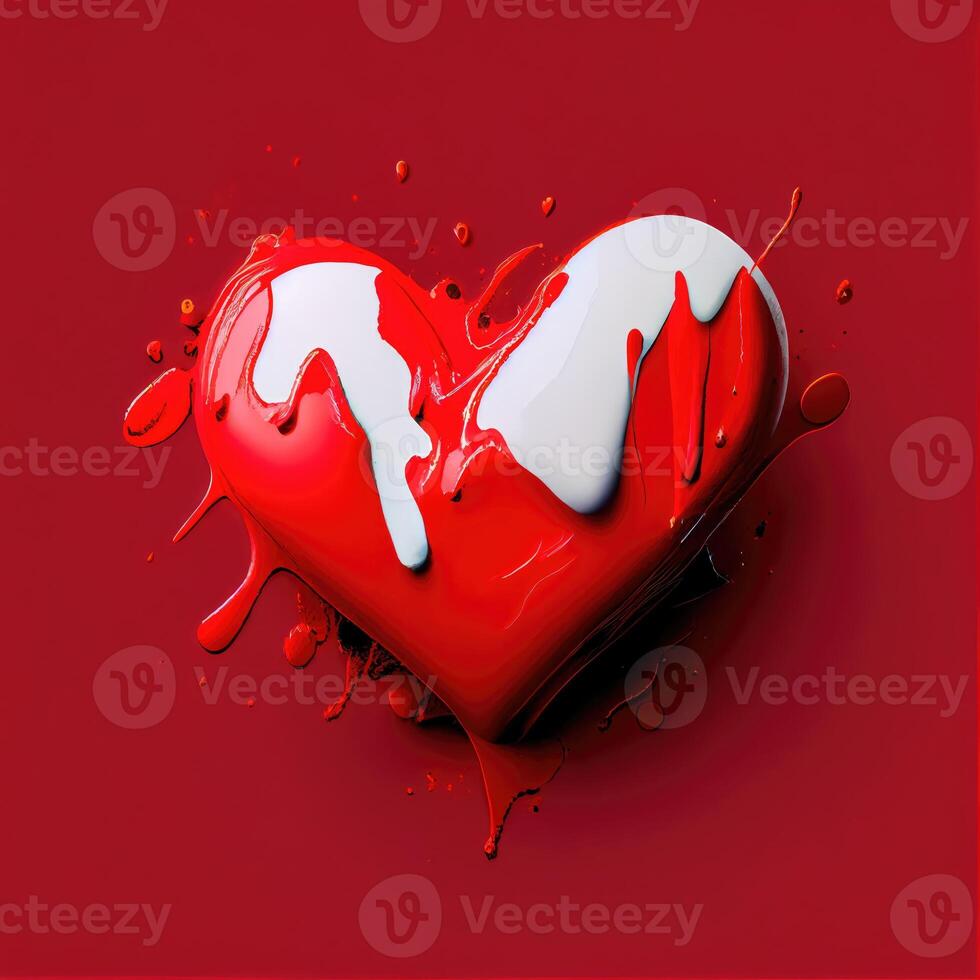 Red heart shape on red background. Valentines day and romance concept. Digital art illustration theme. photo