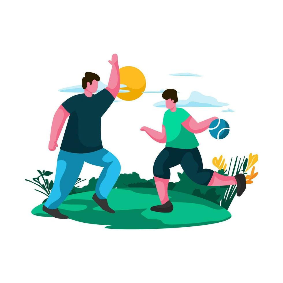 padre y niño jugando baloncesto juntos plano ilustración minimalista moderno vector conceptos para web página sitio web desarrollo, móvil aplicación