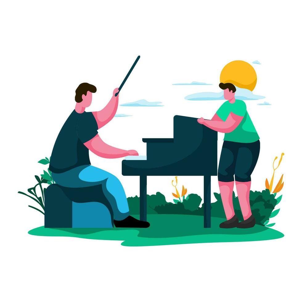 father and child playing music together Flat Illustration Minimalist Modern vector concepts for web page website development, mobile app