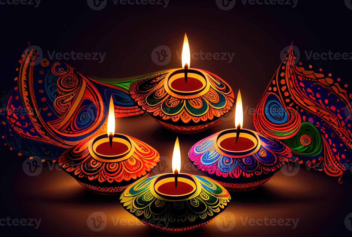 Diwali the festival of lights colorful lanterns with candlelight in the dark background. Holiday and culture concept. photo