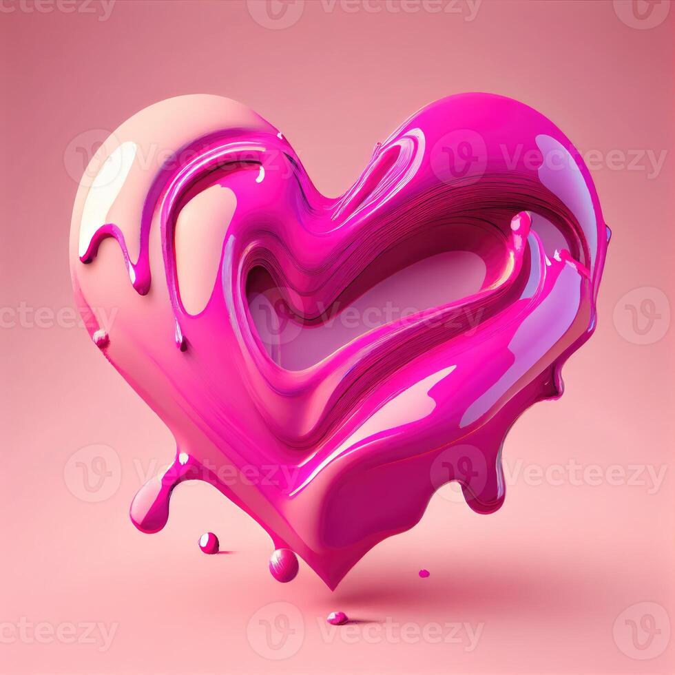 Pink heart shape on pastel and minimal pink background. Valentines day and romance concept. Digital art illustration theme. photo