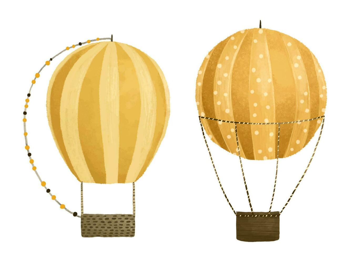 cute childish illustration with hot air balloon, journey, trip set. Baby art, sticker vector