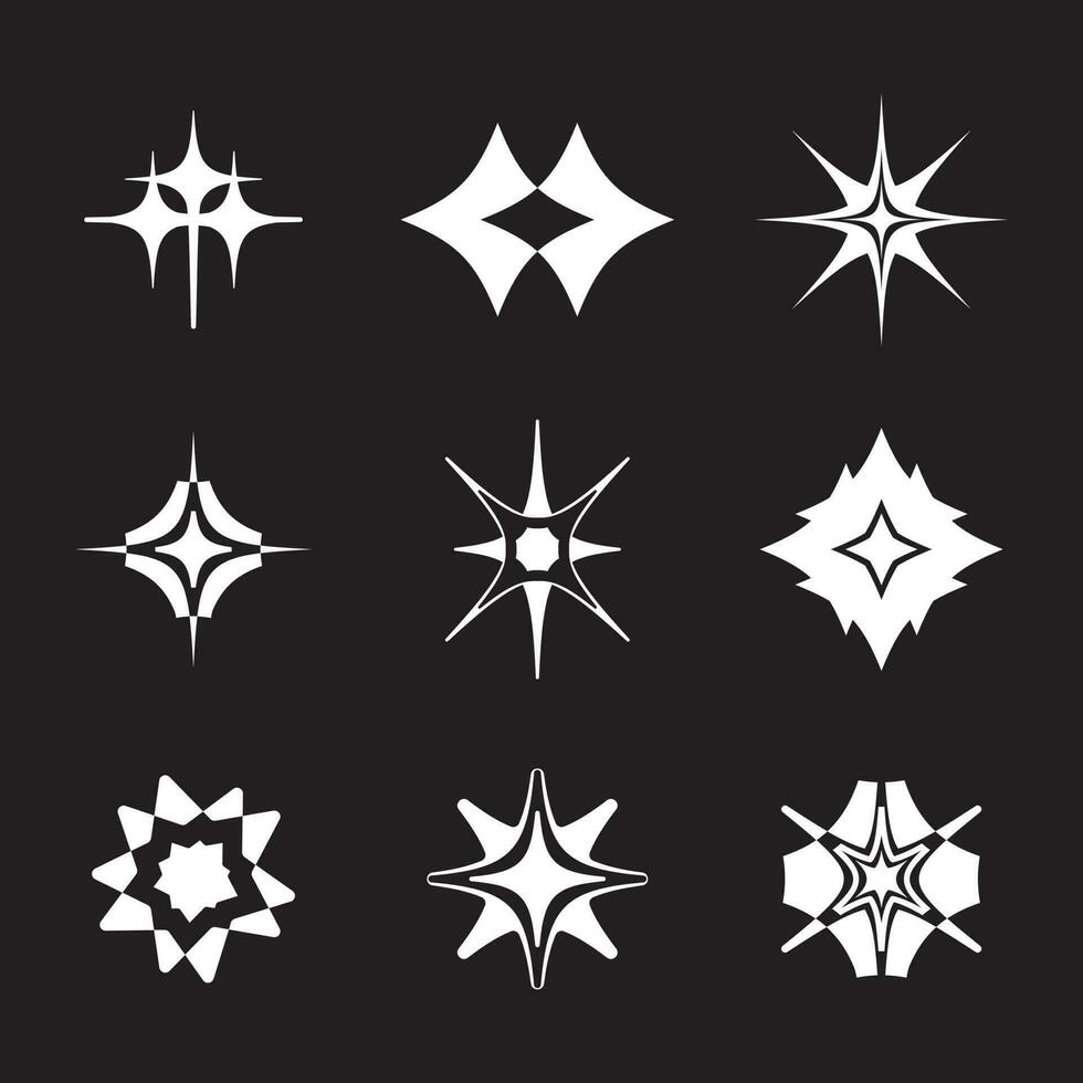 Retro futuristic shape elements for streetwear design. Collection of abstract graphic geometric symbols and objects in y2k style vector