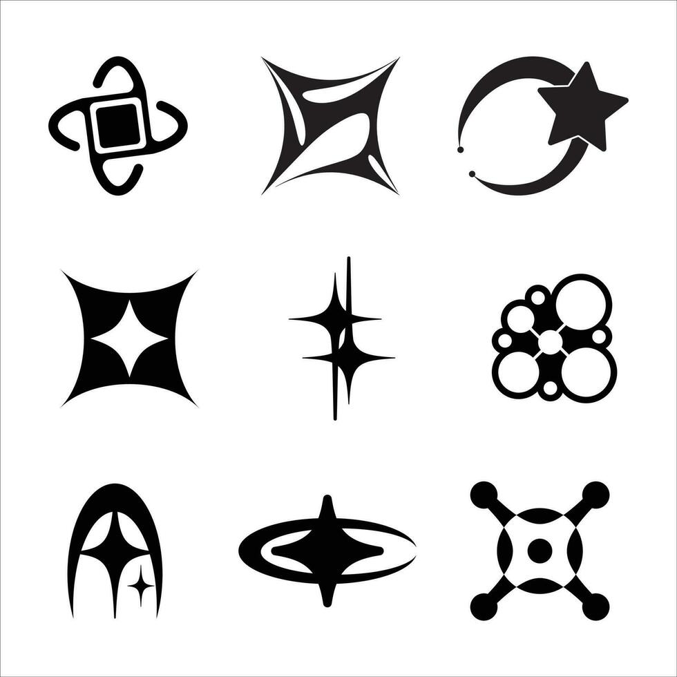 Retro futuristic elements for design. Big collection of abstract graphic geometric symbols and objects in y2k style vector