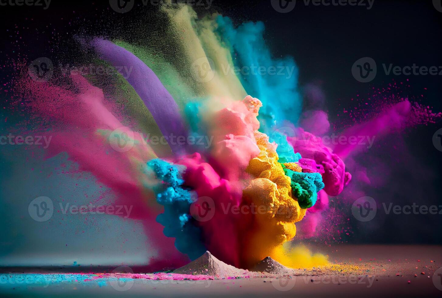 Colorful powder dust exploding in Holi day. Colorful starch and dye powder dust exploding in Holi day. photo