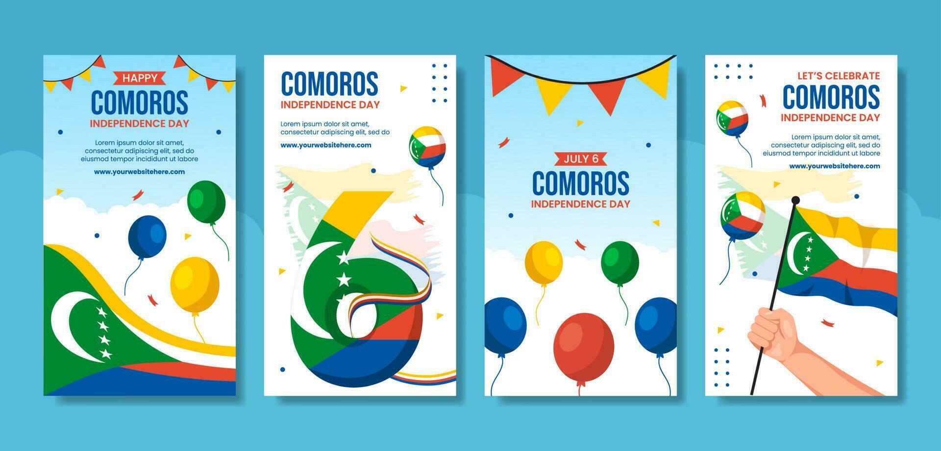 Happy Comoros Independence Day Social Media Stories Illustration Cartoon Hand Drawn Templates Background vector