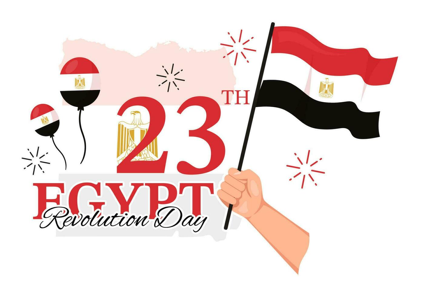 Egipto revolución día vector ilustración en julio 23 con ondulación bandera antecedentes en nacional fiesta plano dibujos animados mano dibujado aterrizaje página plantillas