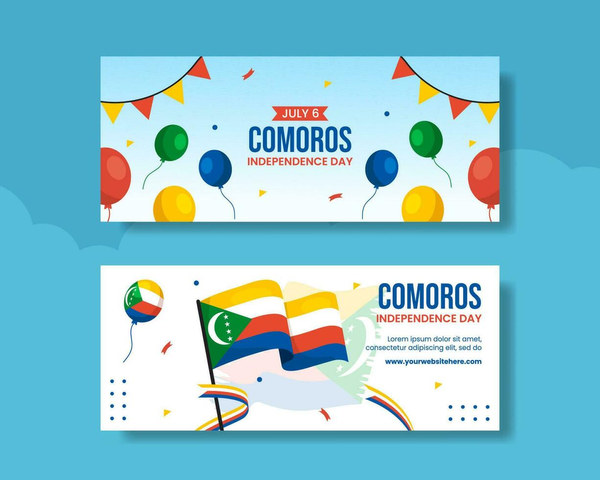 Happy Comoros Independence Day Horizontal Banner IllustrationCartoon Hand Drawn Templates Background vector
