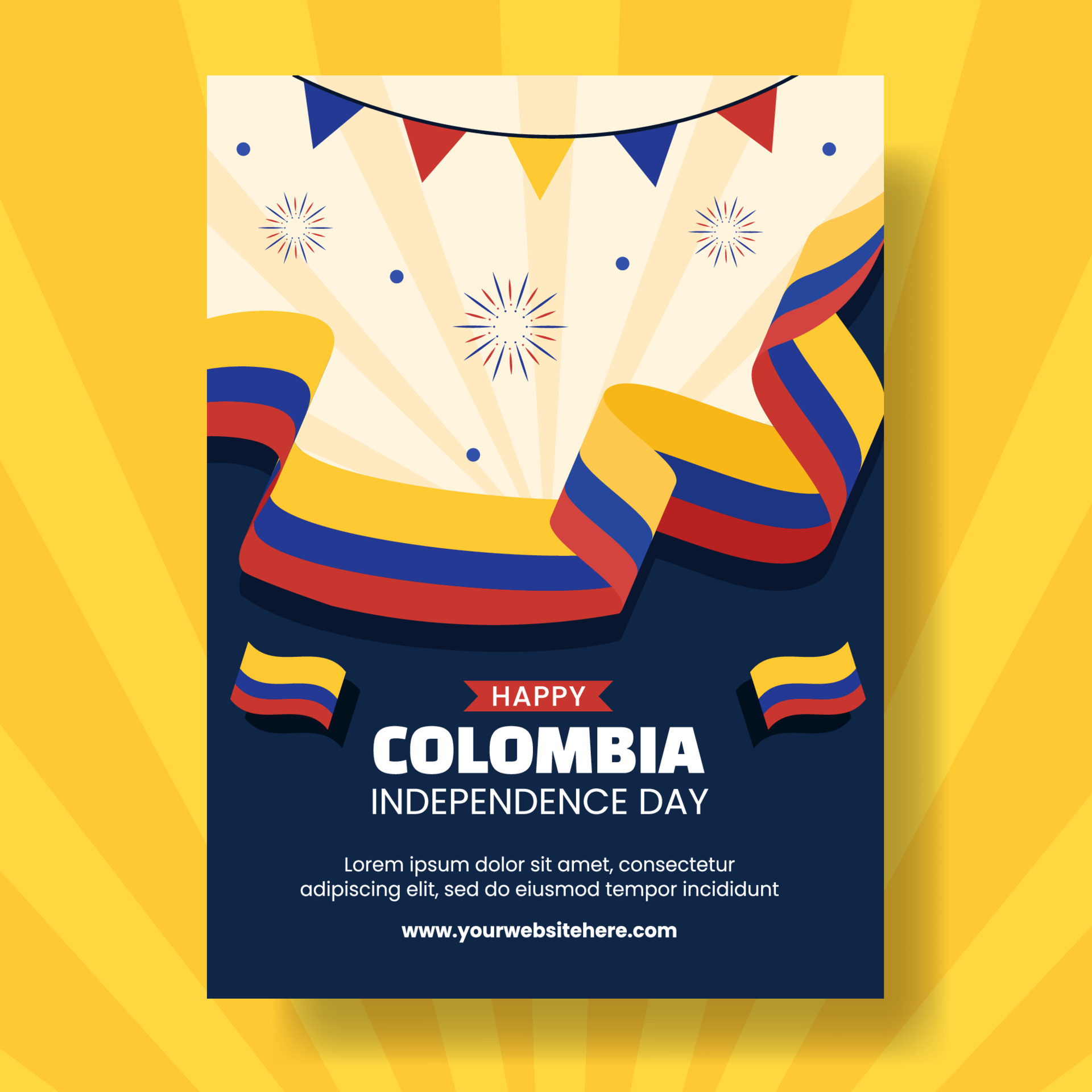 Colombia Independence Day Vertical Poster Flat Cartoon Hand Drawn