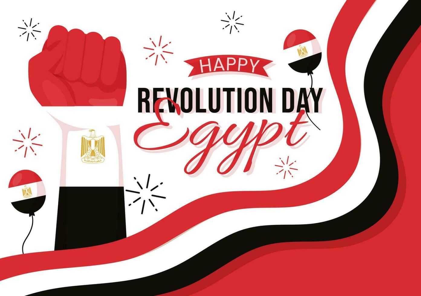 Egypt Revolution Day Vector Illustration on July 23 with Waving Flag Background in National Holiday Flat Cartoon Hand Drawn Landing Page Templates