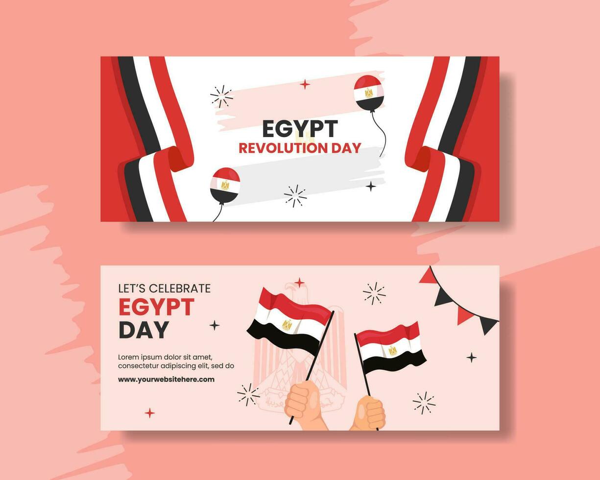 Egipto revolución día horizontal bandera dibujos animados mano dibujado plantillas antecedentes ilustración vector