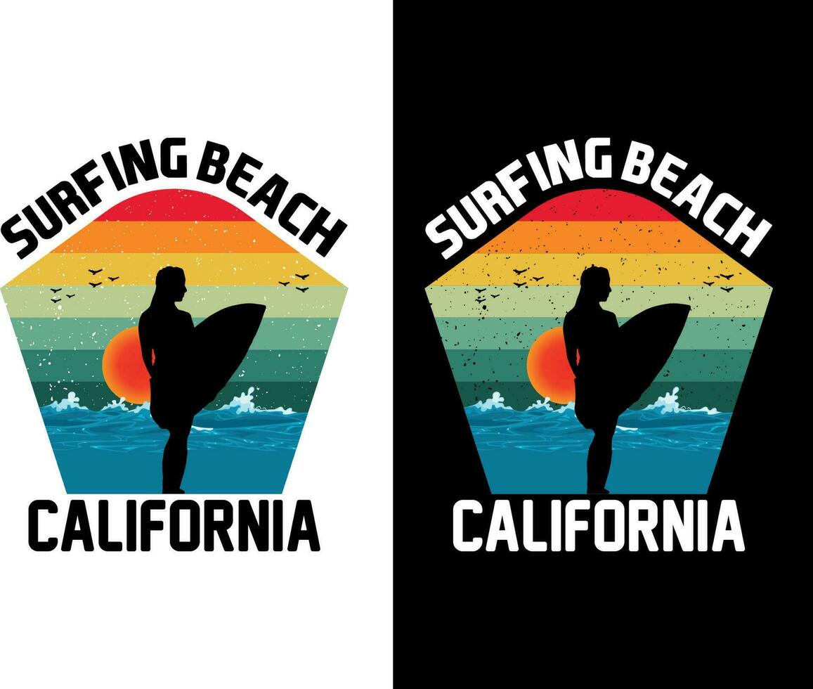 surfing beach california t-shirt design vector