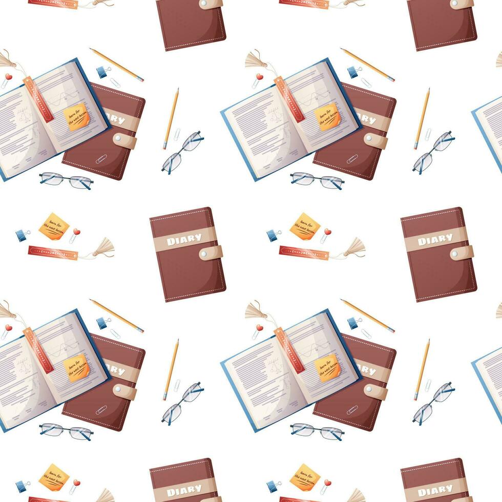 Seamless pattern with textbooks and stationery on a white background. The texture is great for paper, wallpaper, textiles. school theme, back to school, study vector