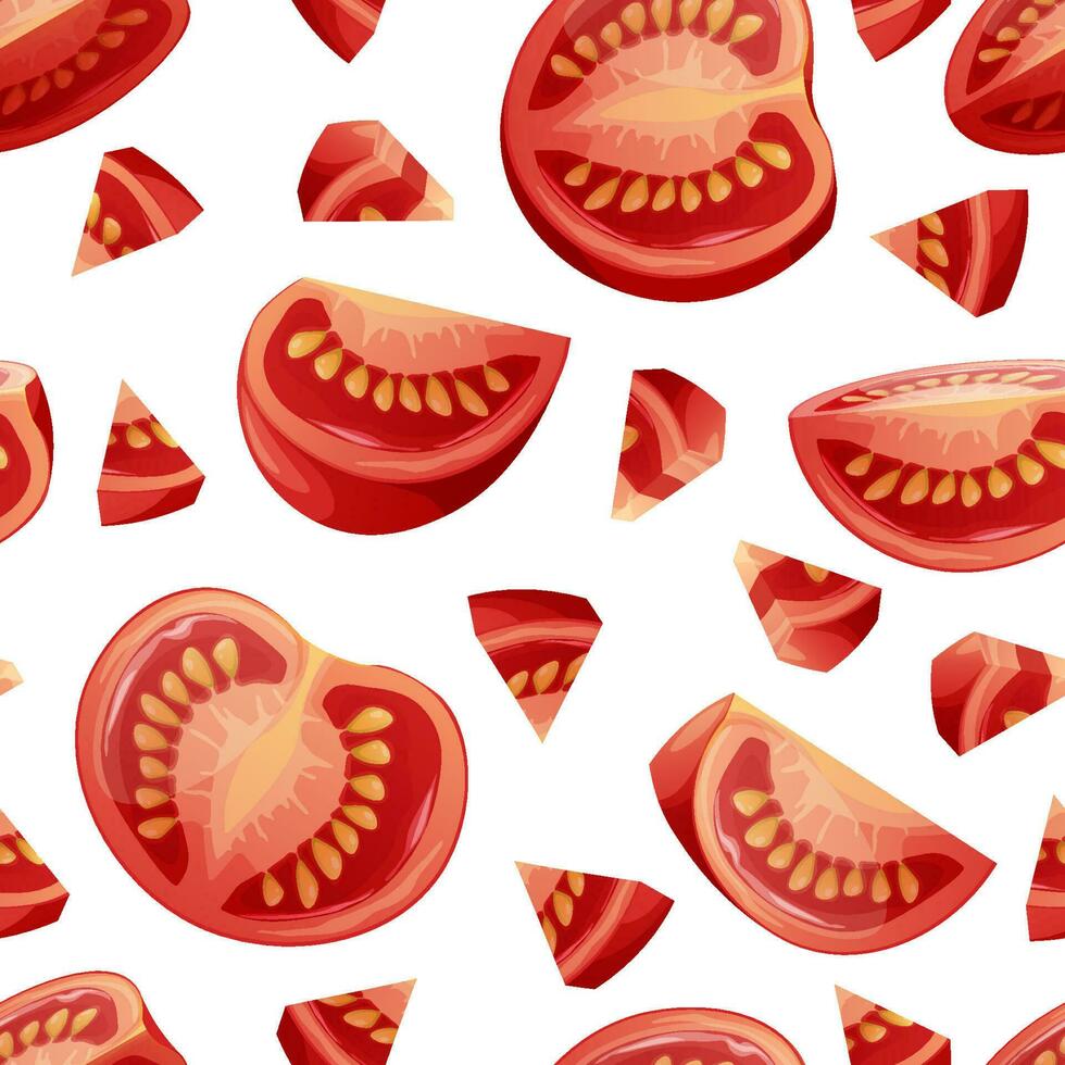 Seamless pattern with tomato slices. Traditional healthy cuisine. Delicious vegetable. Texture for fabric, wallpaper, restaurant paper and menu vector