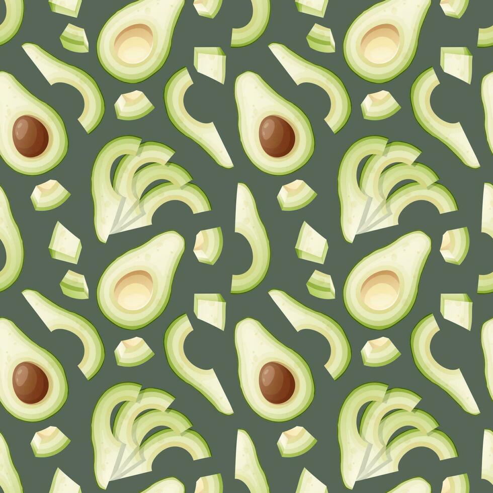 Seamless pattern with green avocado slices. Traditional Mexican food. Delicious yummy product. Texture for fabric, wallpaper, restaurant paper and menu vector