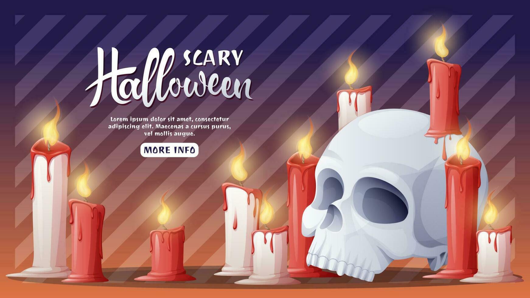 Banner for Halloween. Skull and candles. Holiday symbol. Vector illustration for web banner, advertisement, poster, etc