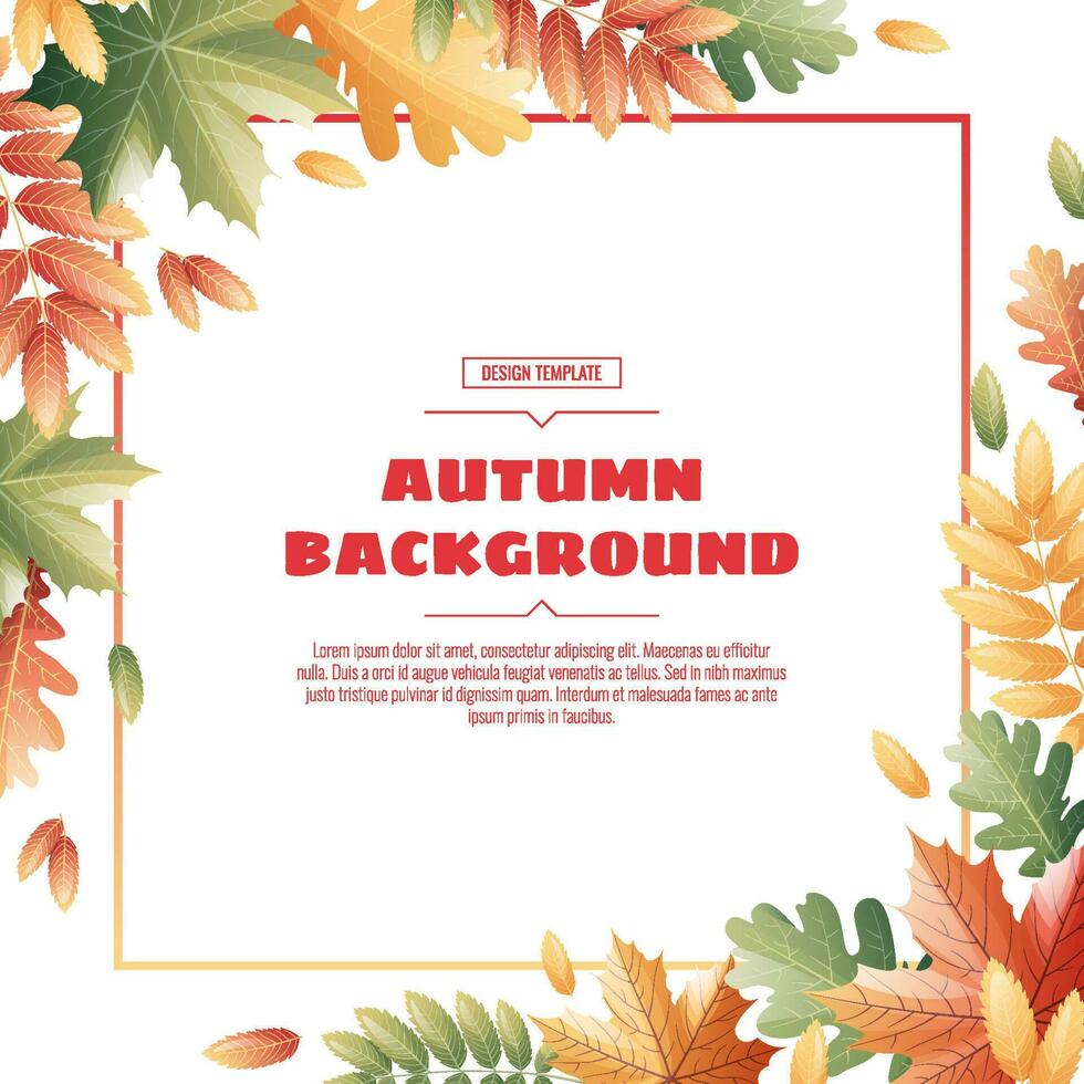 Square frame with autumn leaves of maple, rowan, oak. Autumn background with variegated foliage. Suitable for banners, cards, flyers, etc. vector