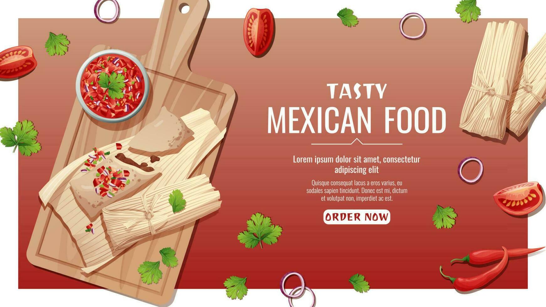 bandera con tamales con salsa salsa. nacional mexicano alimento. sabroso y sano alimento, cocinando, menú. en línea comida orden vector