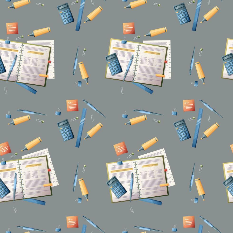 Seamless pattern with textbooks and school supplies on a striped background. The texture is great for paper, wallpaper, textiles. school theme, back to school, study vector