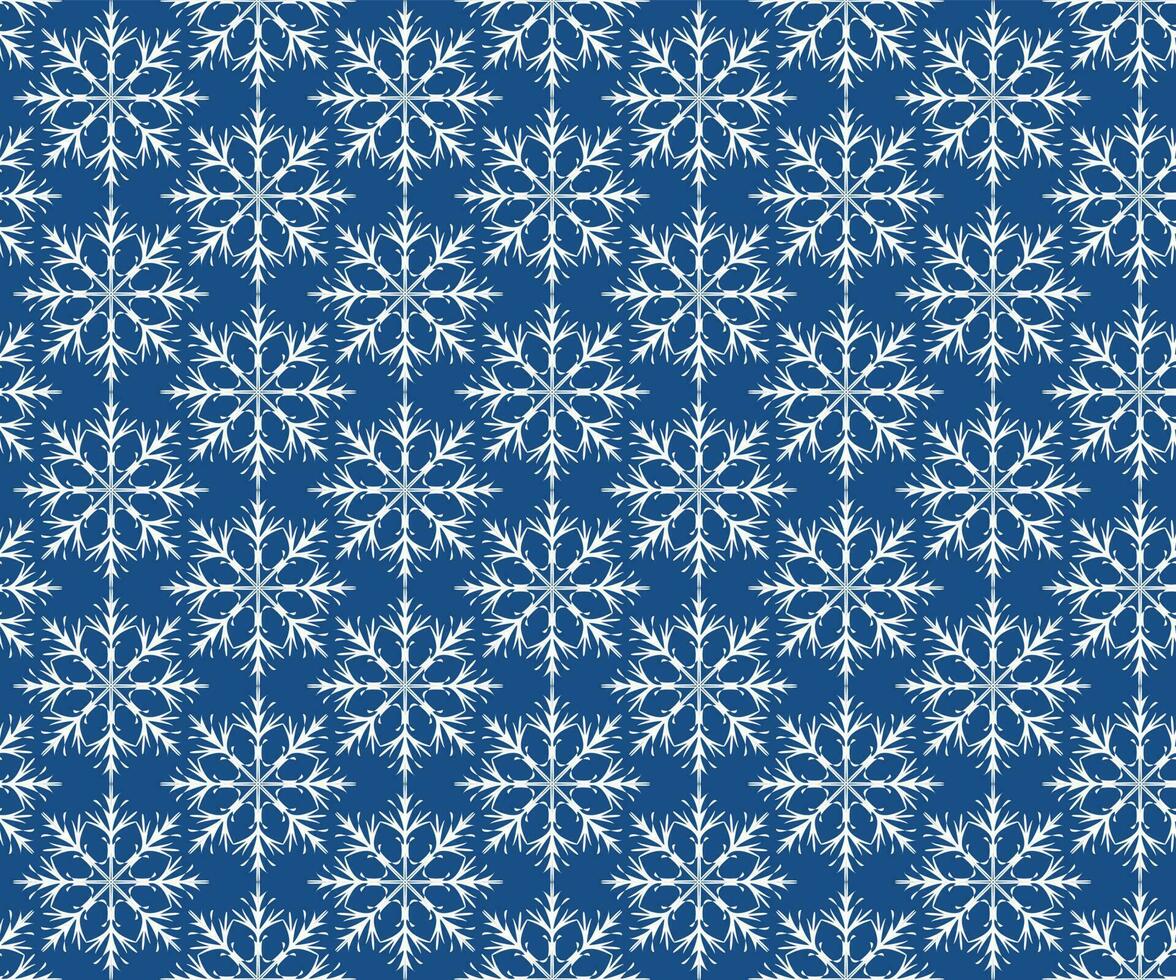 Vector seamless pattern with white snowflakes on a blue background. Winter background for decoration, cards, fabrics, textiles, clothing, paper, prints, etc.