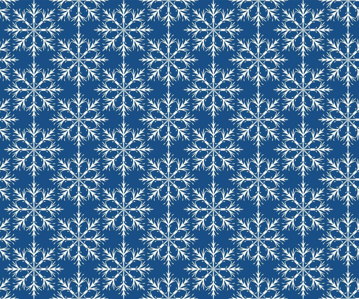 Vector seamless pattern with white snowflakes on a blue background. Winter background for decoration, cards, fabrics, textiles, clothing, paper, prints, etc.