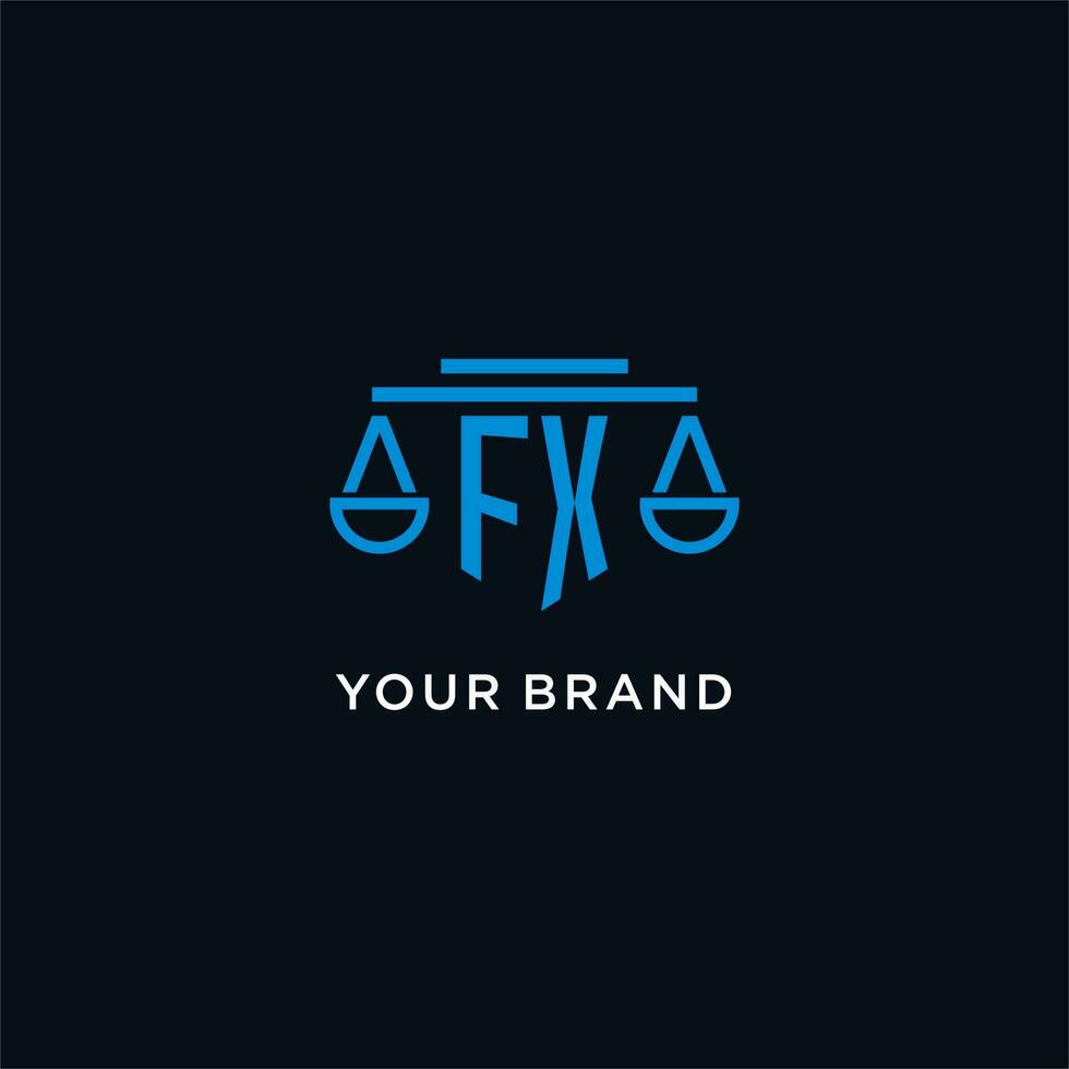 FX monogram initial logo with scales of justice icon design inspiration vector