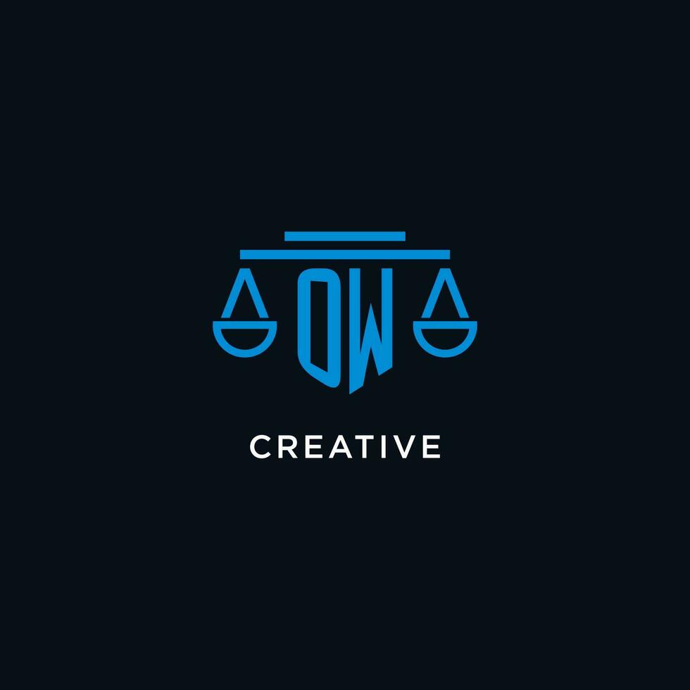 OW monogram initial logo with scales of justice icon design inspiration vector