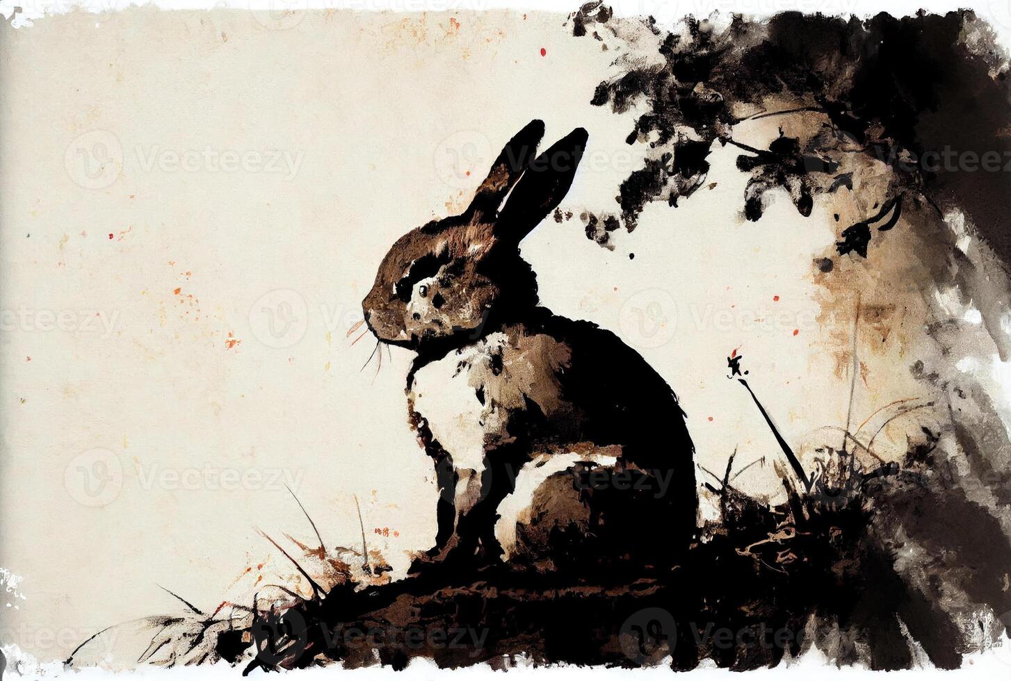 Rabbit in Chinese ink drawing style. photo