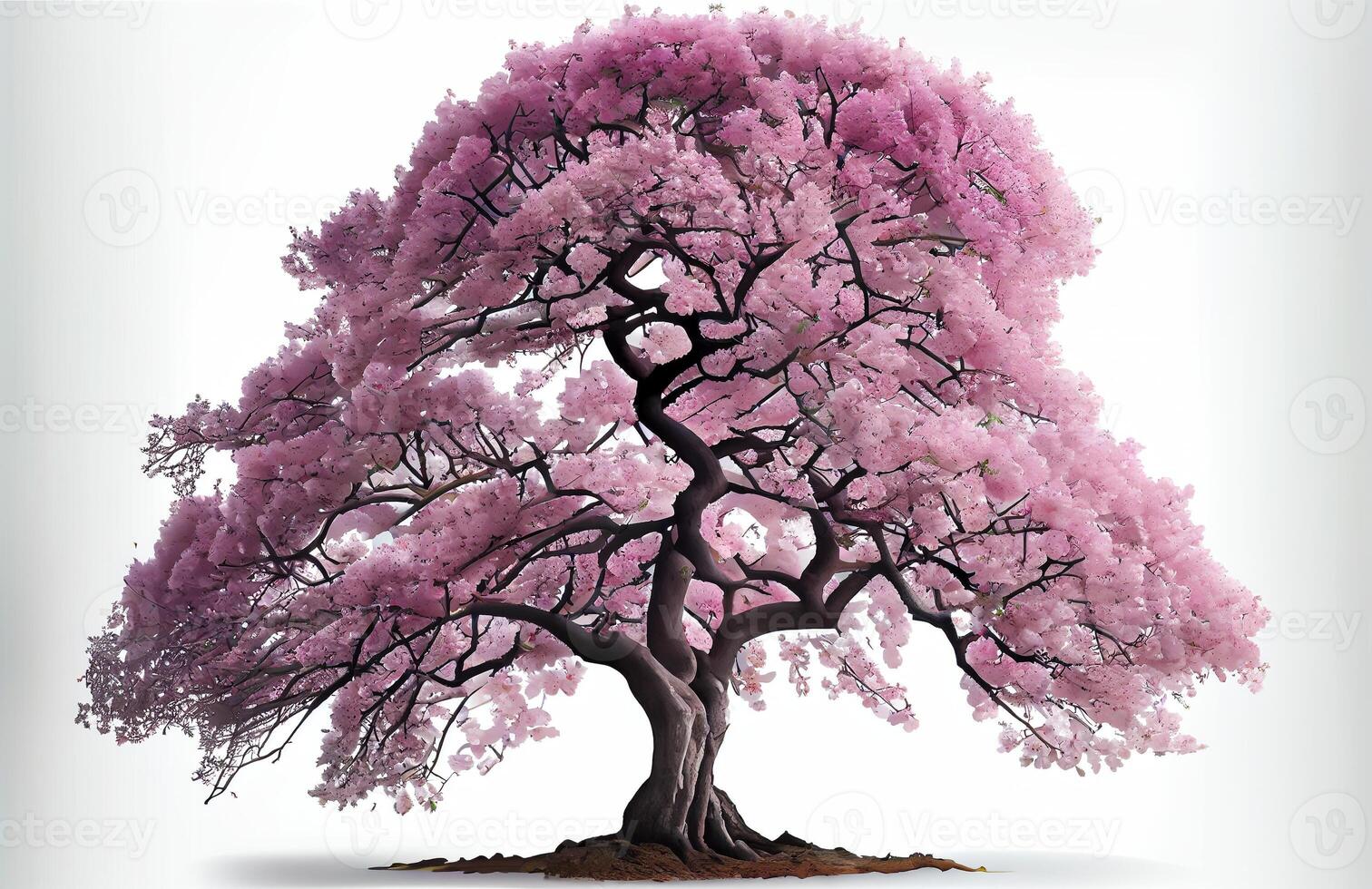 Large pink Cherry Blossom tree on white background. Digital art style. photo