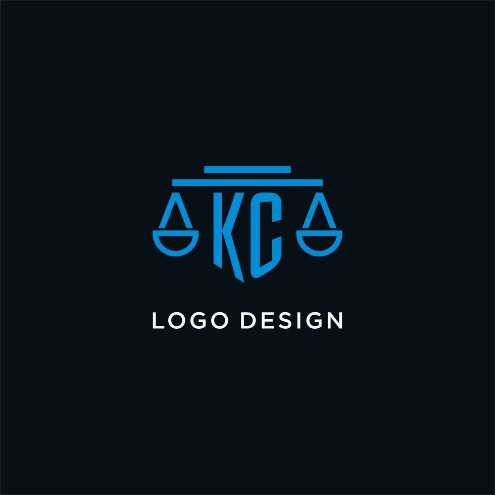 KC monogram initial logo with scales of justice icon design inspiration vector