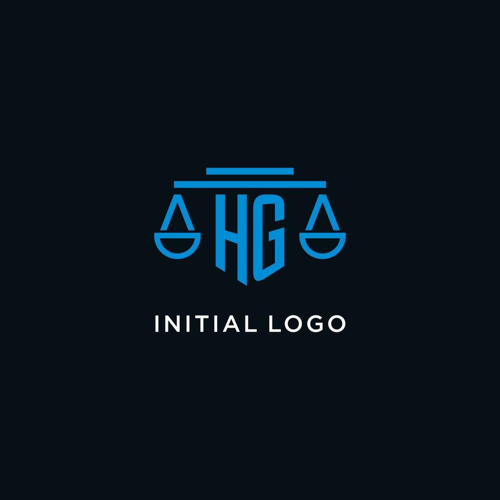 HG monogram initial logo with scales of justice icon design inspiration vector