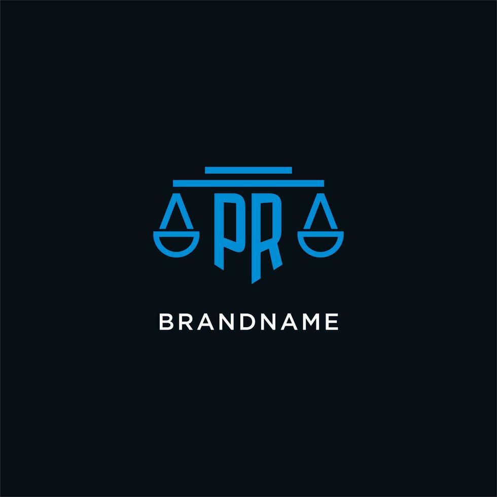 PR monogram initial logo with scales of justice icon design inspiration vector