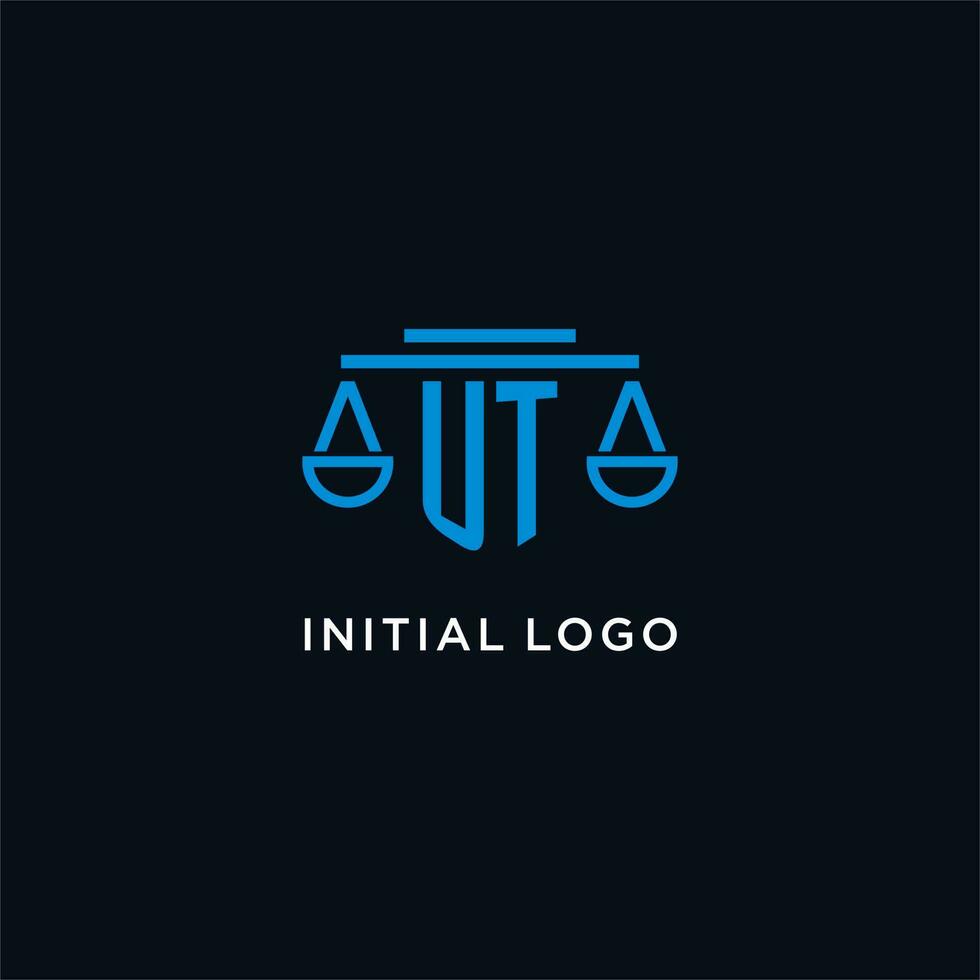 UT monogram initial logo with scales of justice icon design inspiration vector