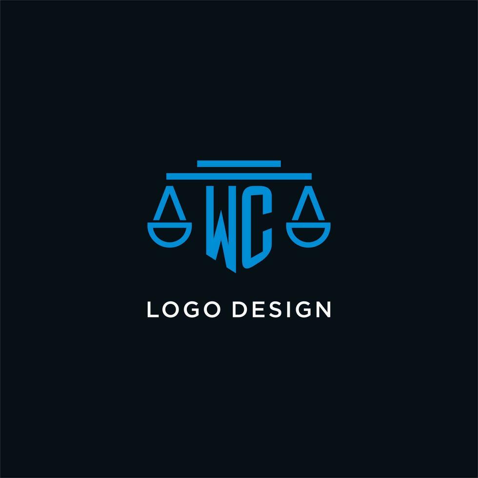 WC monogram initial logo with scales of justice icon design inspiration vector