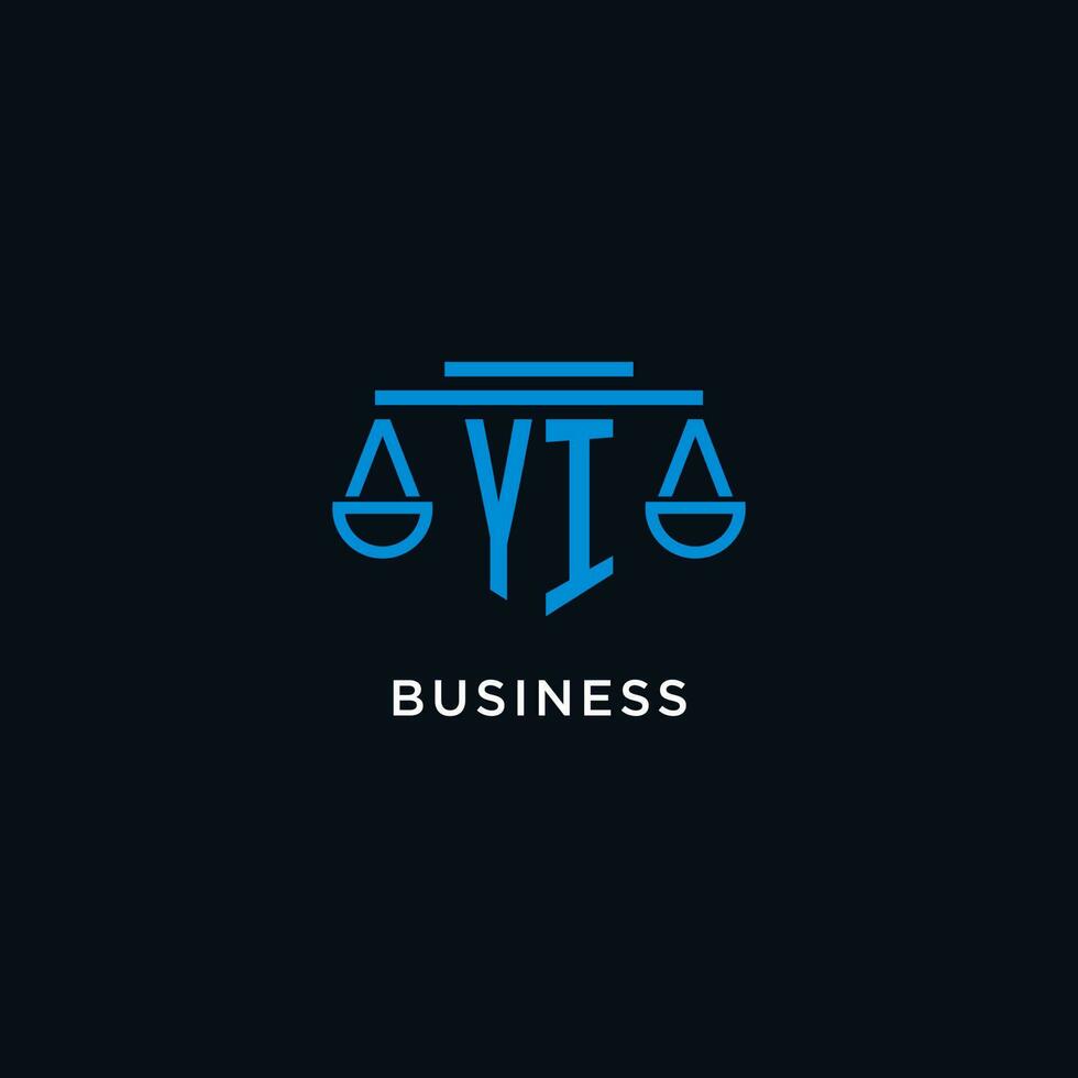YI monogram initial logo with scales of justice icon design inspiration vector