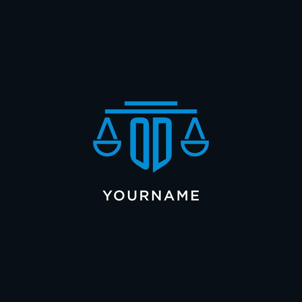 OD monogram initial logo with scales of justice icon design inspiration vector