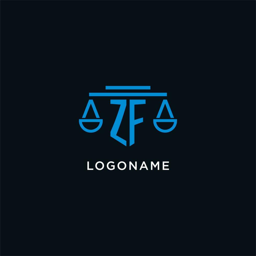 ZF monogram initial logo with scales of justice icon design inspiration vector