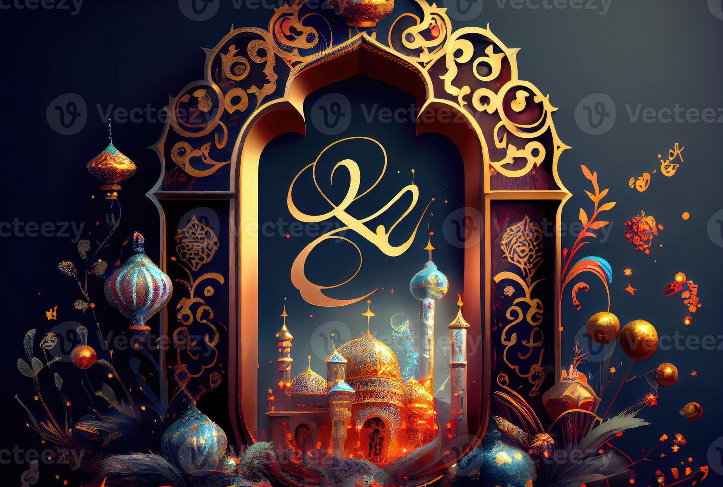 Islamic decoration pattern interior background. Art and decorative concept. Digital art fantasy illustration. photo