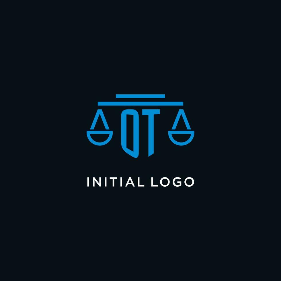 OT monogram initial logo with scales of justice icon design inspiration vector