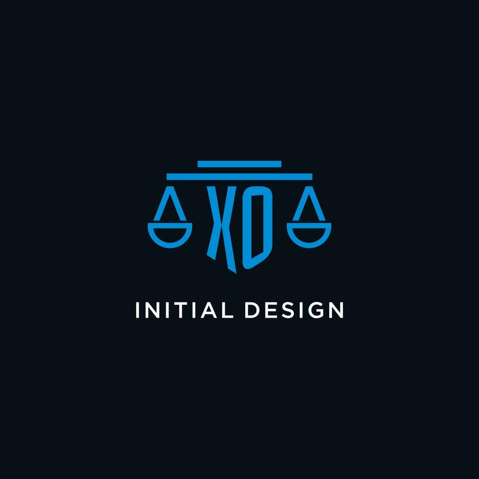 xo monograma inicial logo con escamas de justicia icono diseño inspiración vector