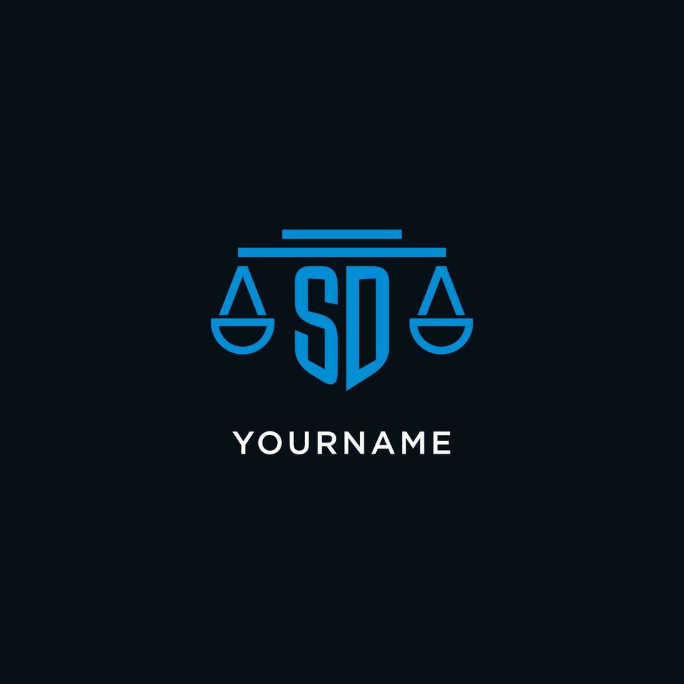 SD monogram initial logo with scales of justice icon design inspiration vector