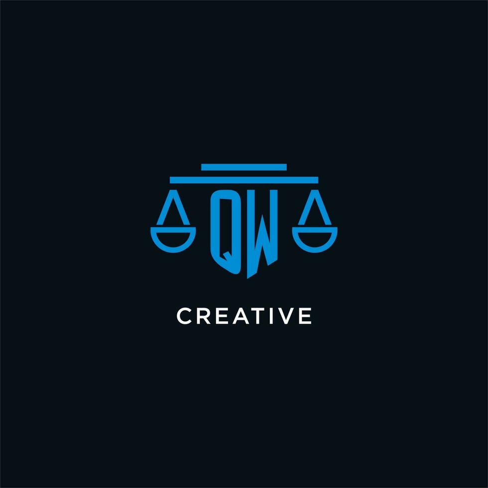 QW monogram initial logo with scales of justice icon design inspiration vector