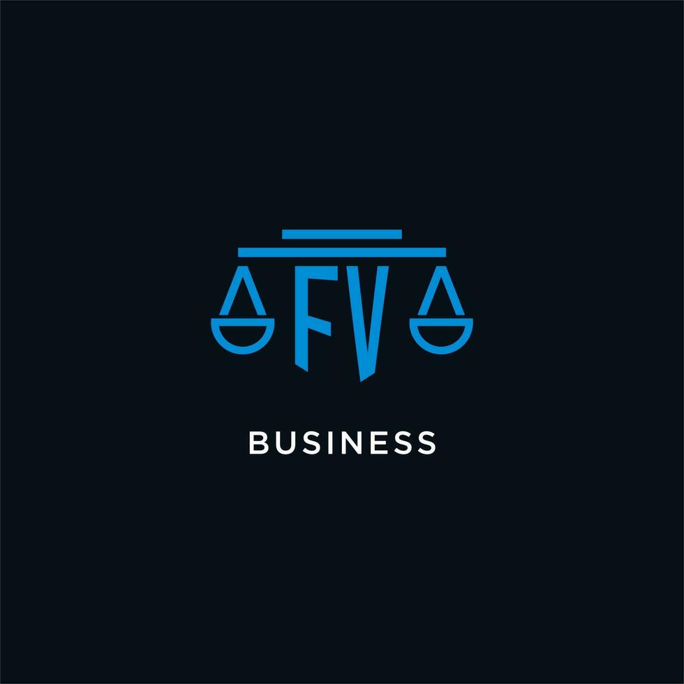 FV monogram initial logo with scales of justice icon design inspiration vector