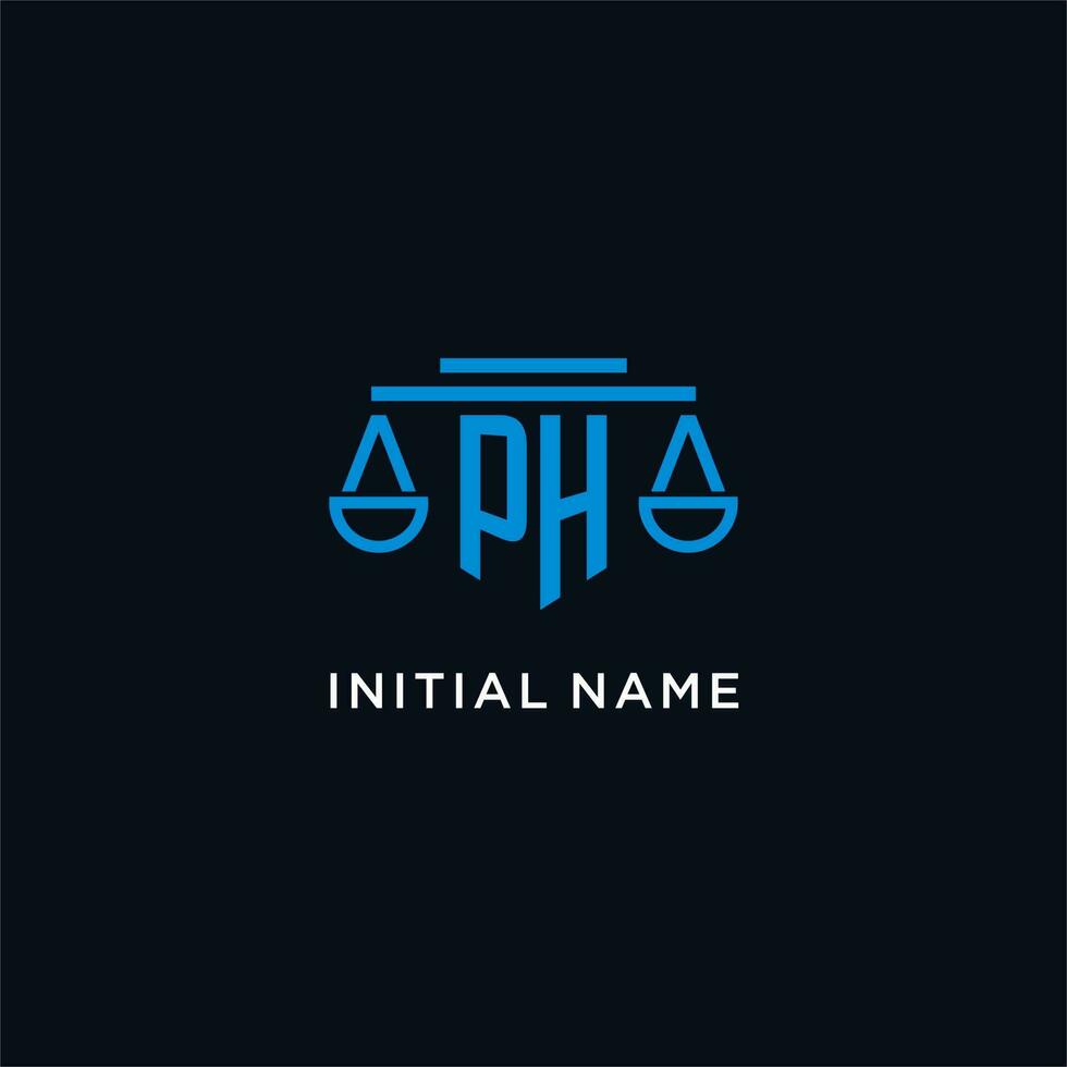 PH monogram initial logo with scales of justice icon design inspiration vector