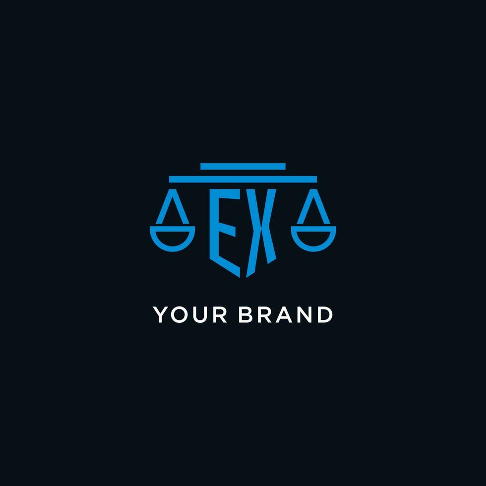 EX monogram initial logo with scales of justice icon design inspiration vector